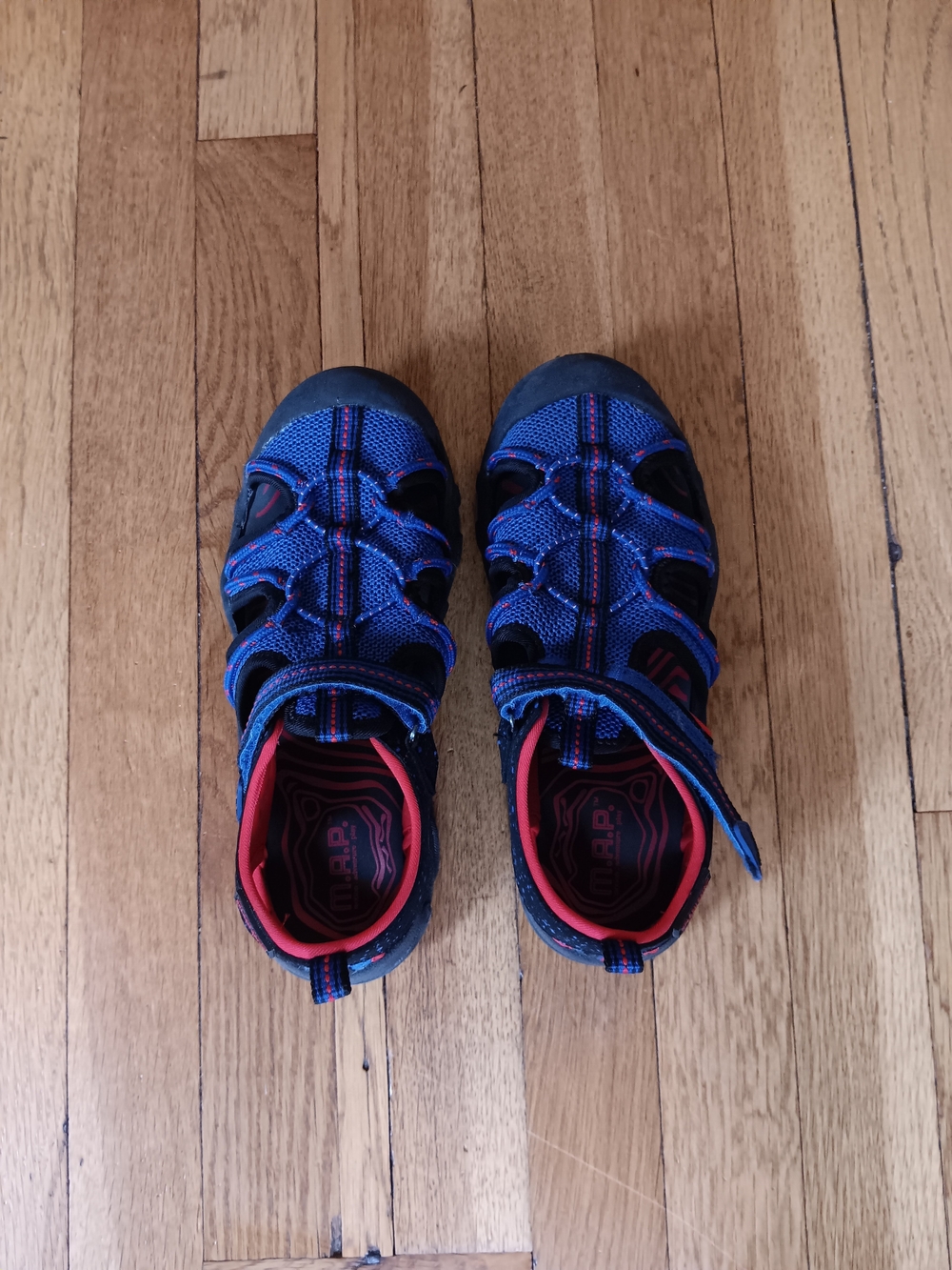Children's Blue and Black Outdoor Sandals with Red Trim